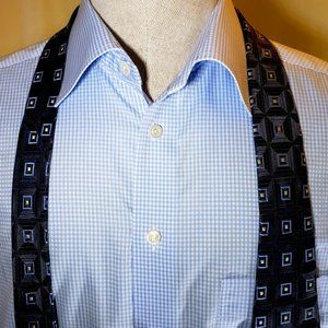 ETON of Sweden, NWOT 17.5 Light Blue and White Mini Check, Classic Fit